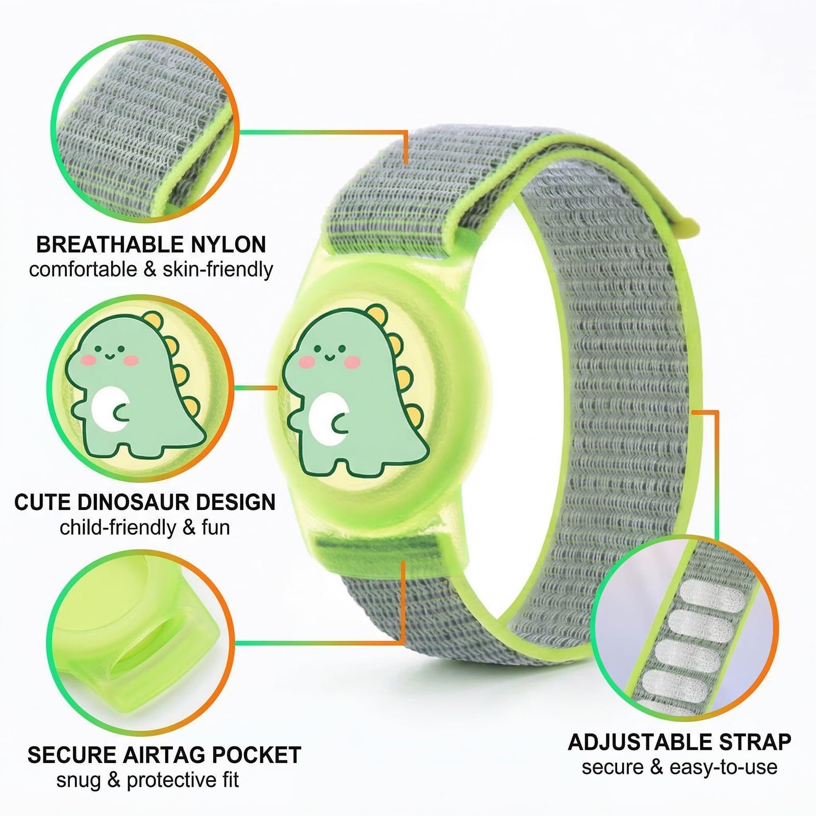 Bracelet AirTag Enfant Motif Dinosaure, Coque Silicone avec Bracelet Nylon Réglable – Image 6