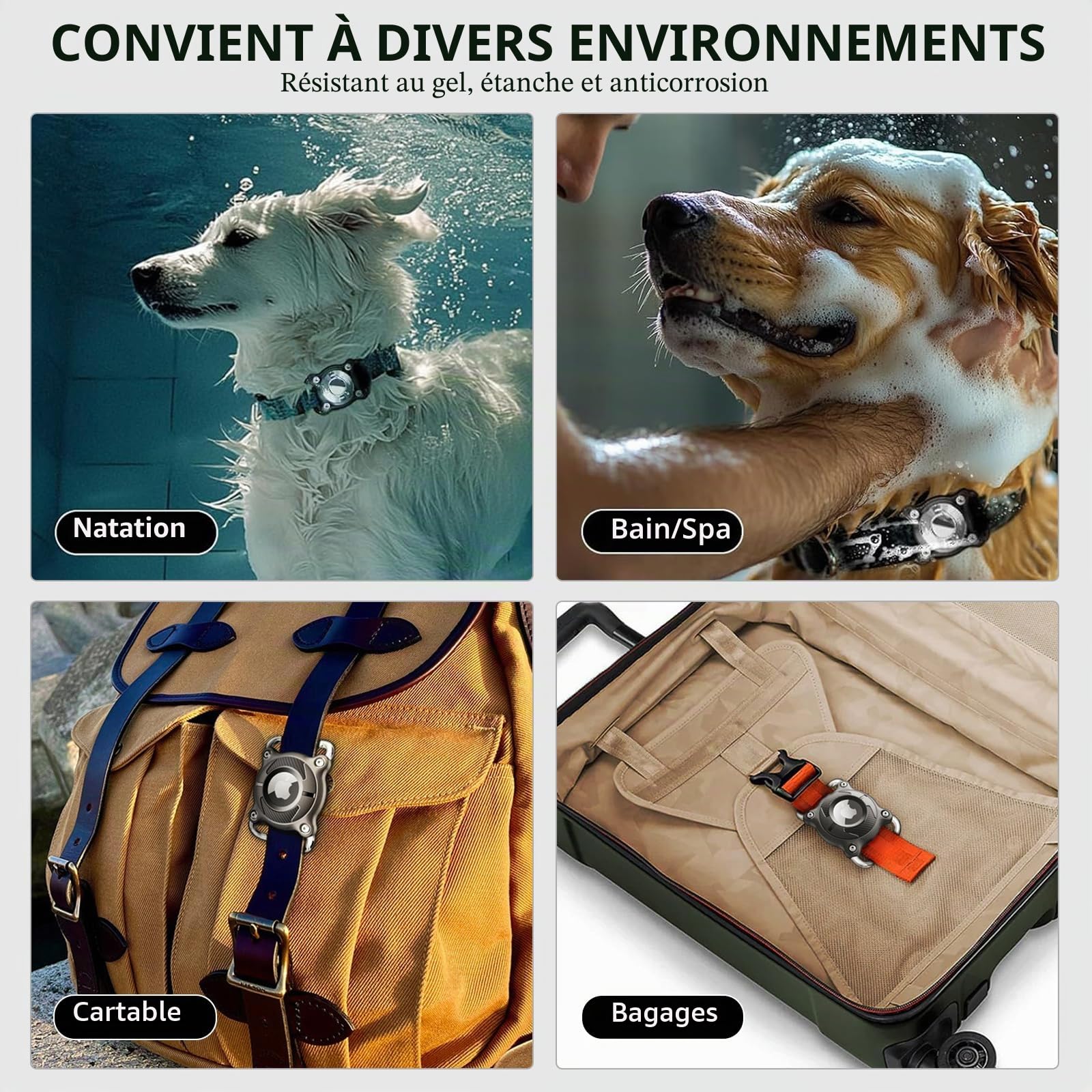 Collier pour chien AirTag avec boucle métallique amovible 4 cm étanche noir – Image 3