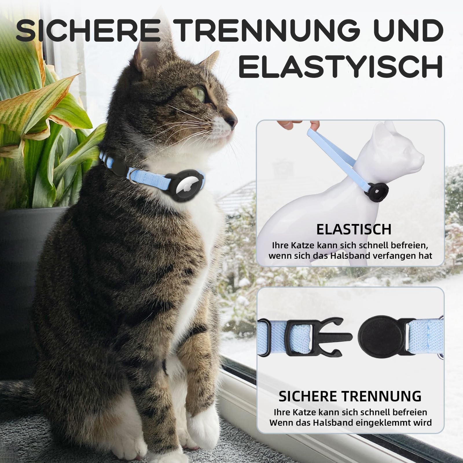 Collier AirTag pour chat extensible avec protecteur et cloche, bleu – Image 2